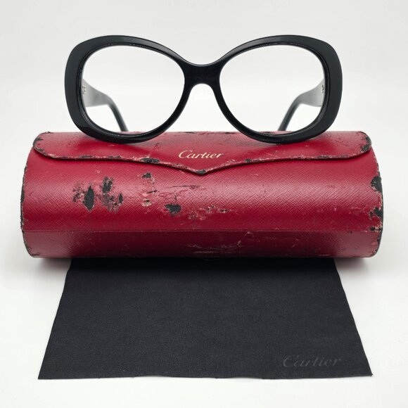 Cartier Paris 4801238 Gloss Black Sunglasses Frame w/ Case France 56-15-140